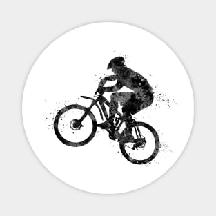 Boy Mountain Bike Cycling Black and White Silhouette Magnet